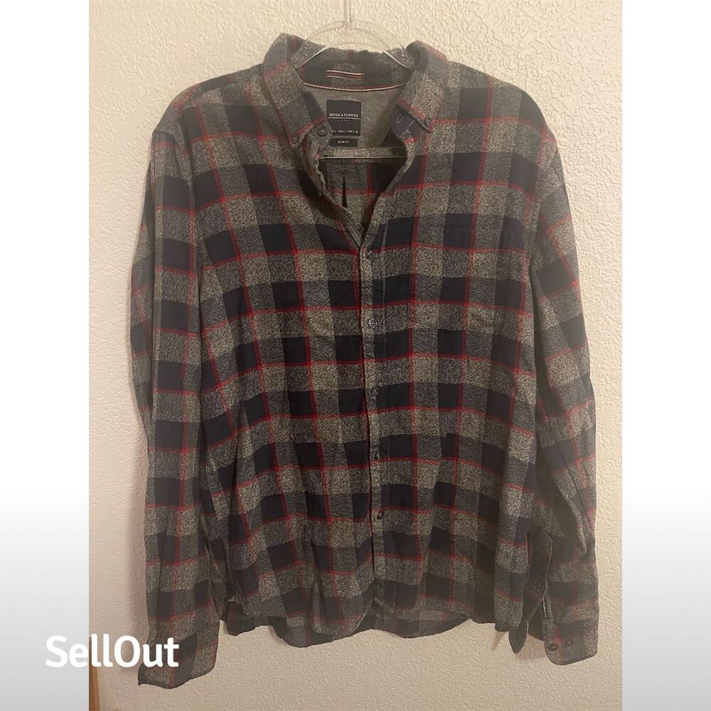 Denim & Flower Men's Slim Fit Plaid Button-Up Shirt Multicolor Size L Casual